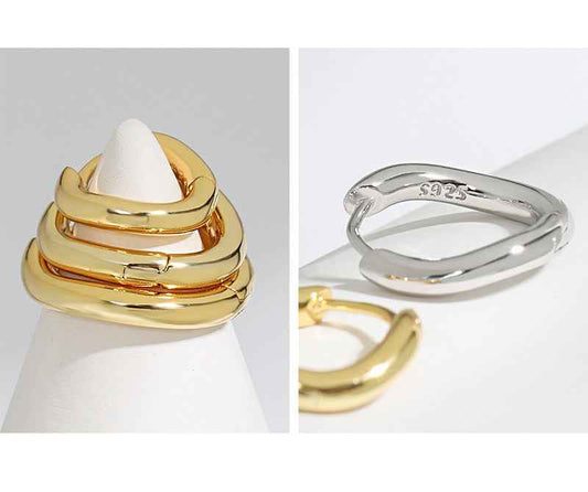 Isolde's Geometric Circle Silver Huggie Earrings