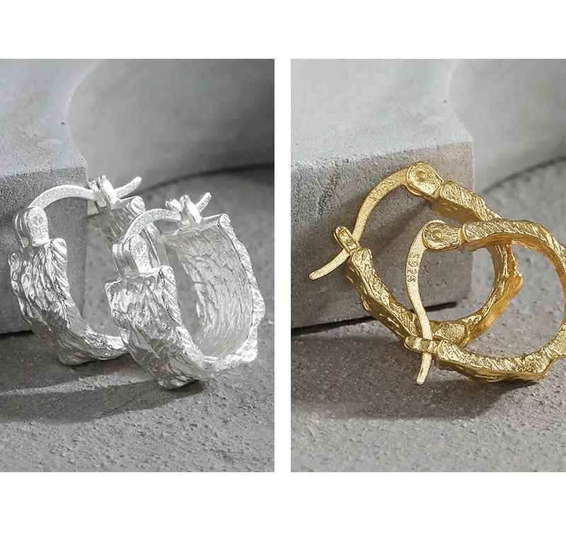 Water Ripple Silver Huggie Earrings