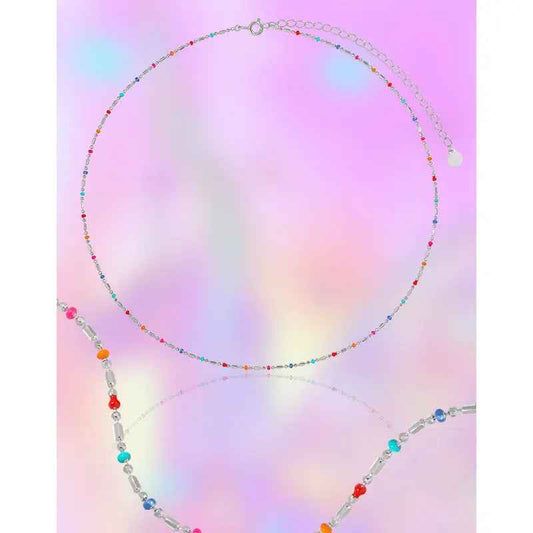 Ariadne's Colorful Beaded Silver Chain Necklace