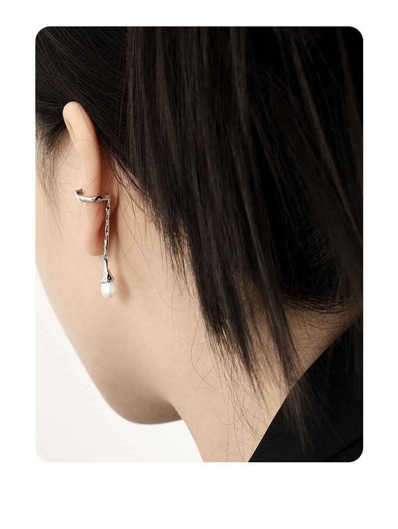 Long Freshwater Pearl Sterling Silver Ear Cuff Earring