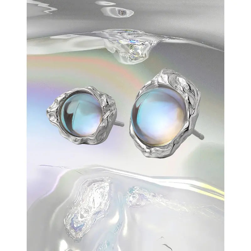 SELENE'S LUXURY MOONSTONE SILVER STUD EARRINGS - OPHRASTUDIO