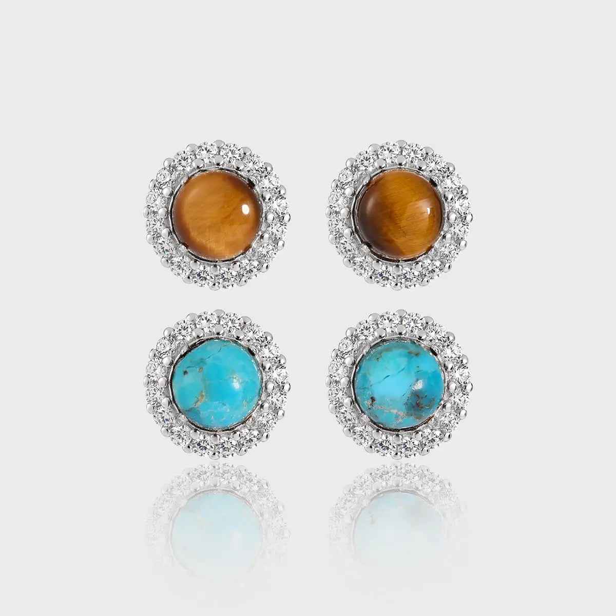Luxury Stone Inlay Silver Stud Earrings