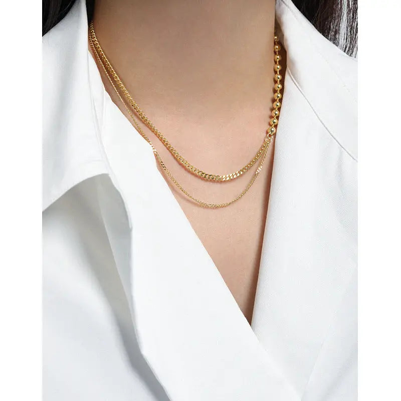 SELENE'S ROUND BEAD SIDE CHAIN SILVER NECKLACE - OPHRASTUDIO