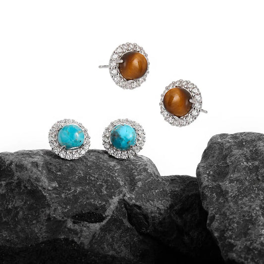 Luxury Stone Inlay Silver Stud Earrings