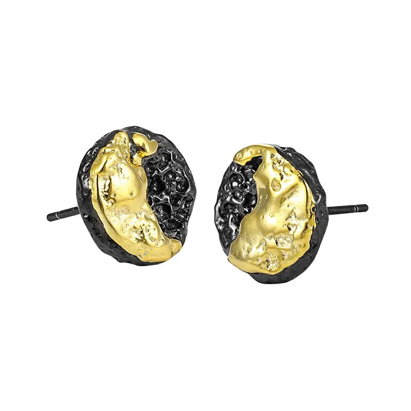 Geo Round Lava Texture Silver Stud Earrings