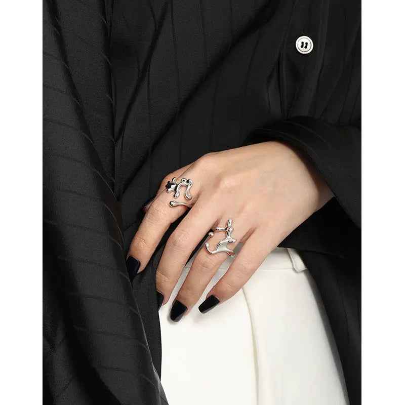 Brynhildr's Lava Texture Silver Statement Ring