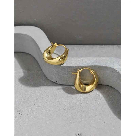 Irregular U-Shaped Silver Huggie Earrings