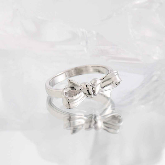 Broken Heart Bow Silver Statement Ring