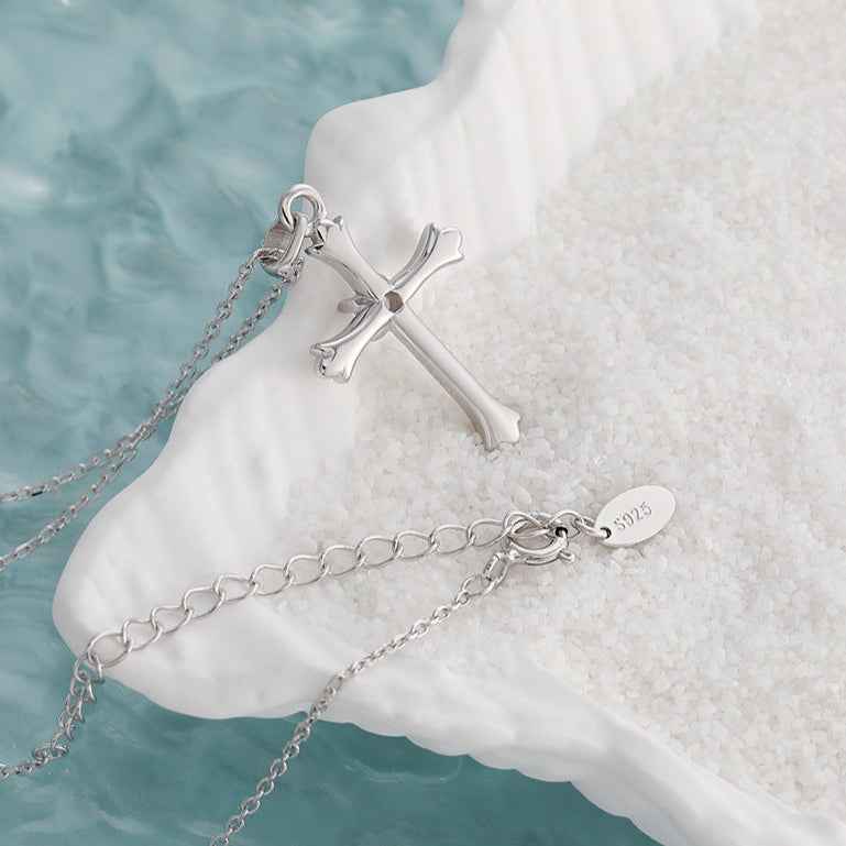 Diamond Cross Silver Pendant Necklace