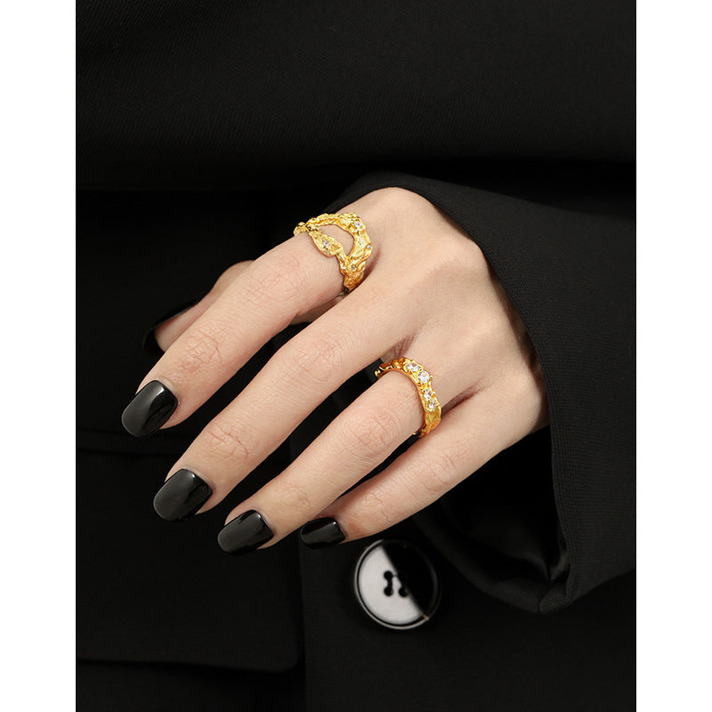 DIANA'S INLAID ZIRCON SILVER RING - OPHRASTUDIO