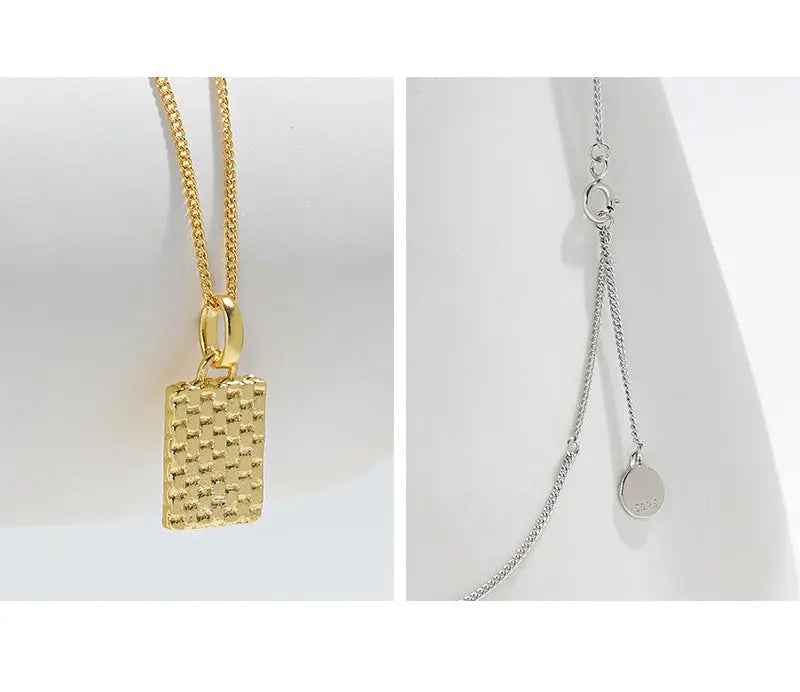 Athena's Geometric Embossed Silver Pendant Necklace