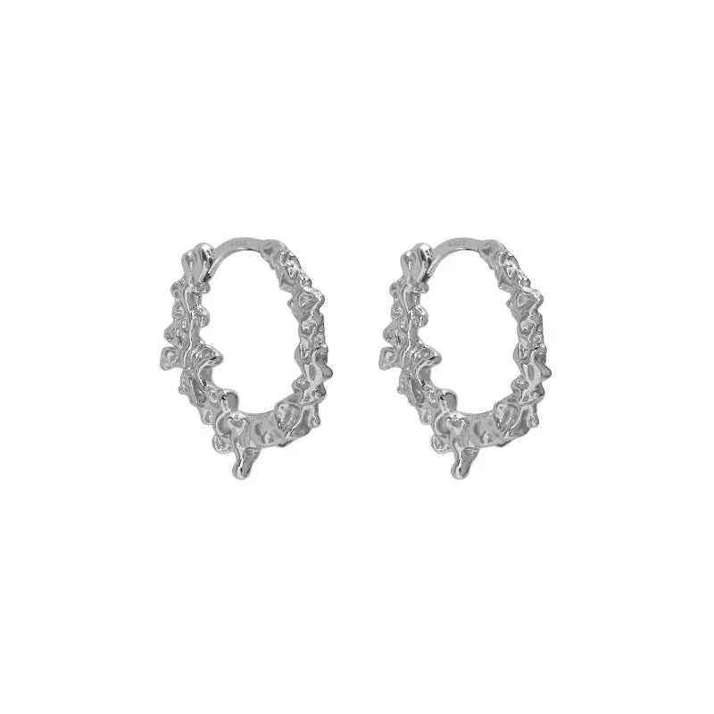 Foam Texture Geometric Silver Hoop Earrings