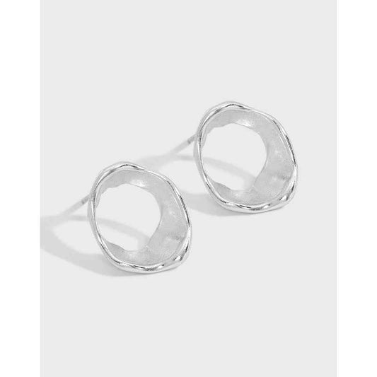 Geometric Ring Texture Silver Stud Earrings