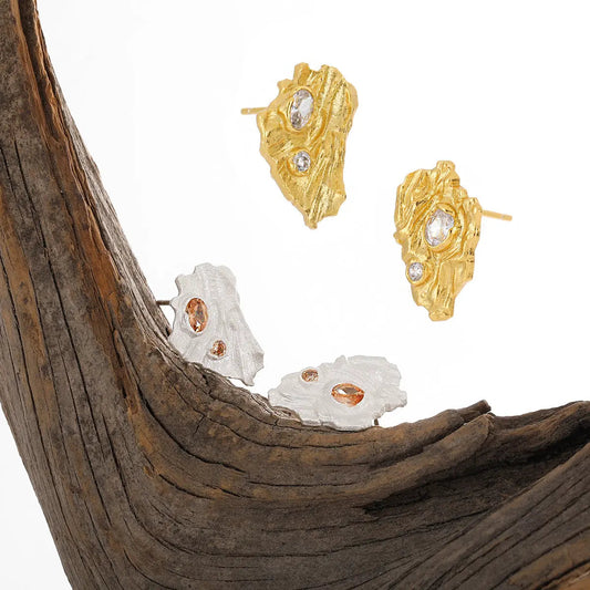 Diamond Fold Silver Stud Earrings