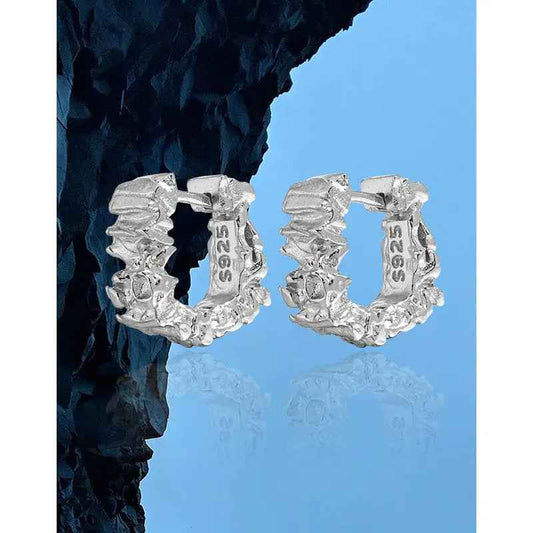 Minimalist Lava Texture Silver Huggie Earrings