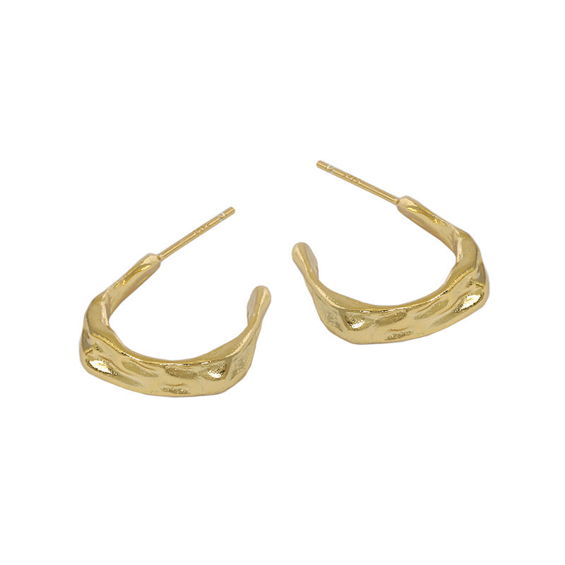 Concave-Convex Surface C-Shaped Silver Hoop Earrings
