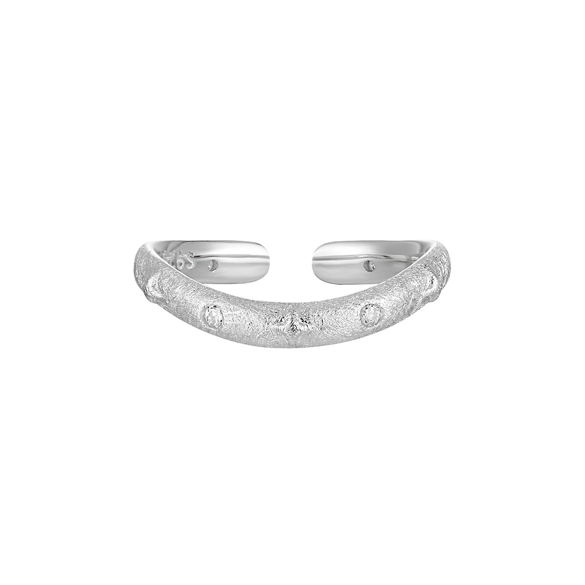 Brushed Wave Zircon Silver Stacking Ring OPHRASTUDIO