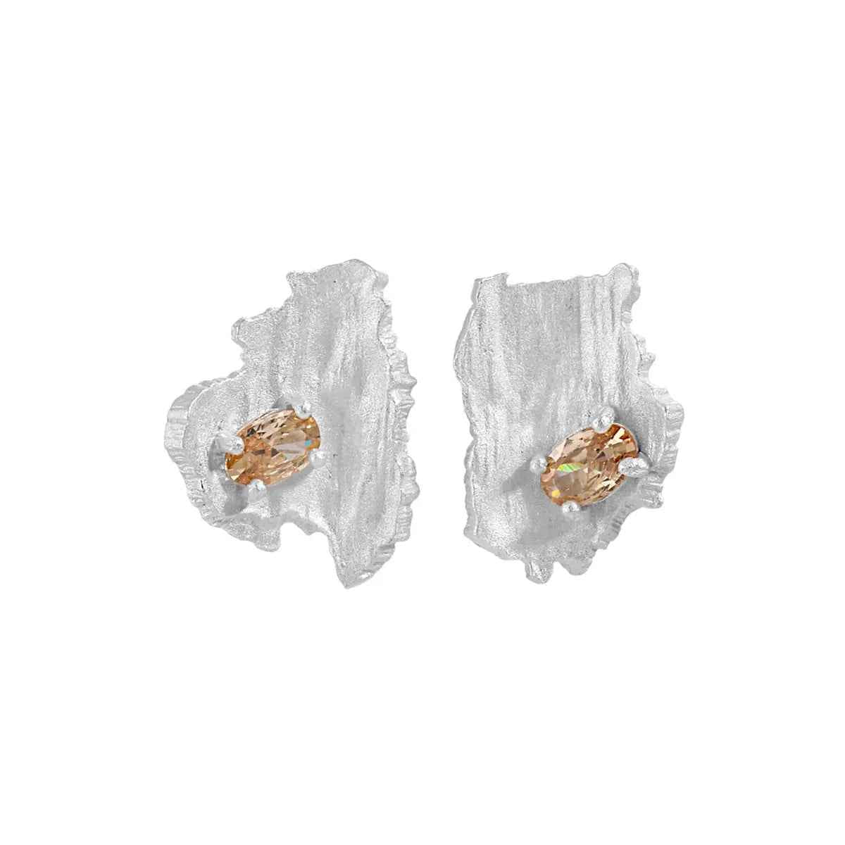 Asymmetric Bark Silver Stud Earrings