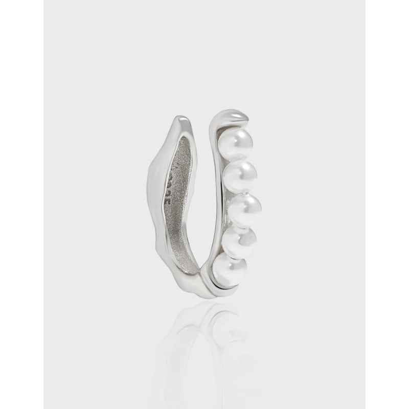 Wave Pearl Hug Sterling Silver Ear Cuff