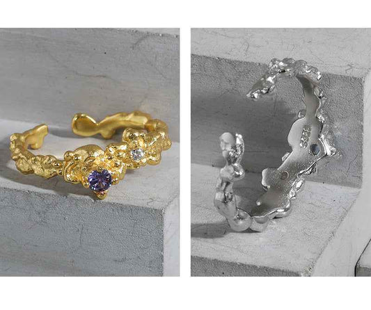 Evelyn's Micro-Inlaid Zircon Silver Stacking Ring