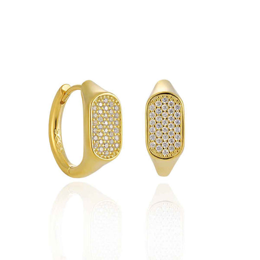 Geometric Square Mini Sparkling Silver Huggie Earrings