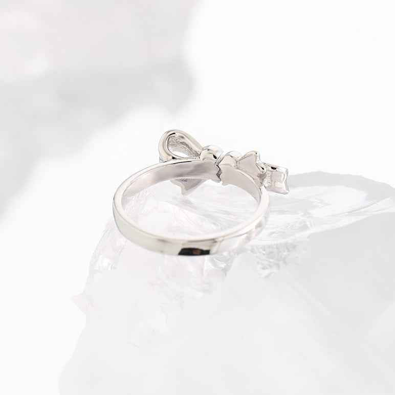 Broken Heart Bow Silver Statement Ring