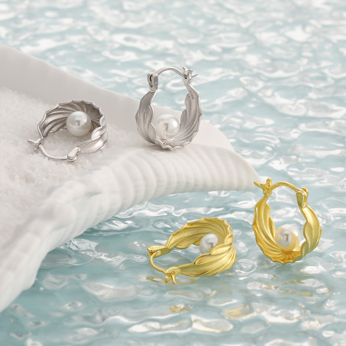 Pearl Seaweed Hoop Earrings OPHRASTUDIO