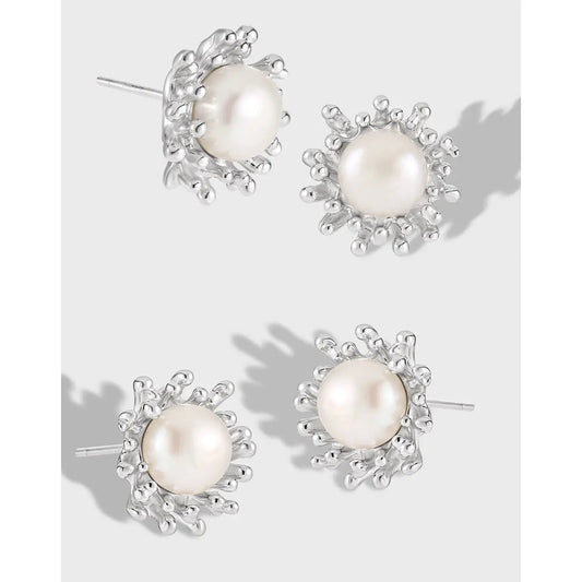 Elegant Lava Silver Peaerl Stud Earrings