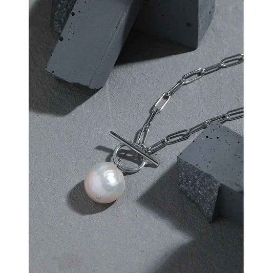Baroque Elegance II Silver Pearl Necklace