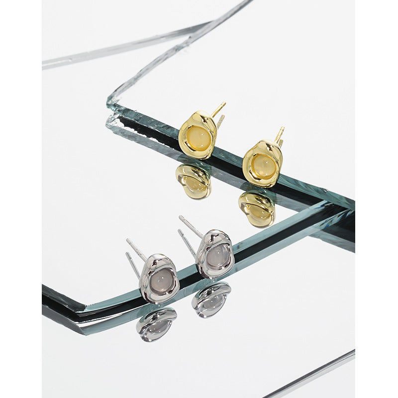 SERAPHINA'S CHALCEDONY SILVER EAR STUDS - OPHRASTUDIO