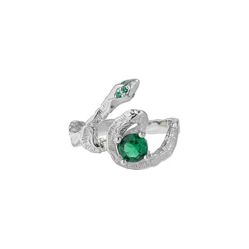 Medusa's Green Snake Silver Statement Ring