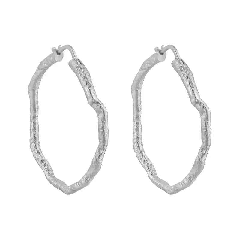 Geometric Circle Silver Hoop Earrings