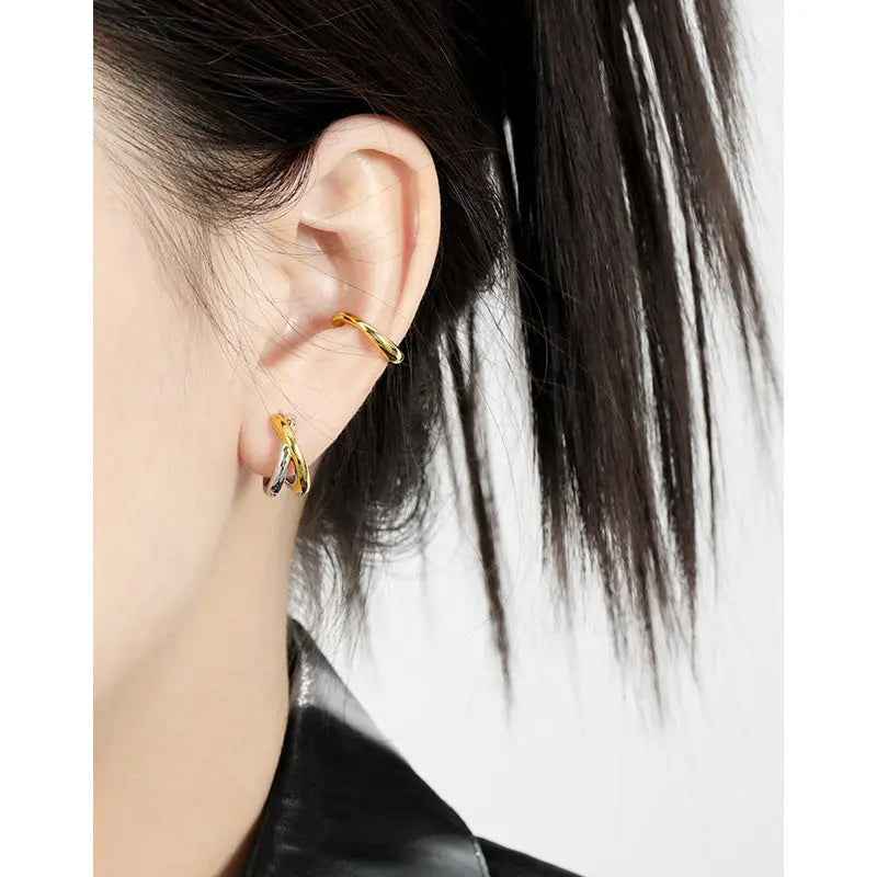 Crystal Cross Silver Huggie Earrings