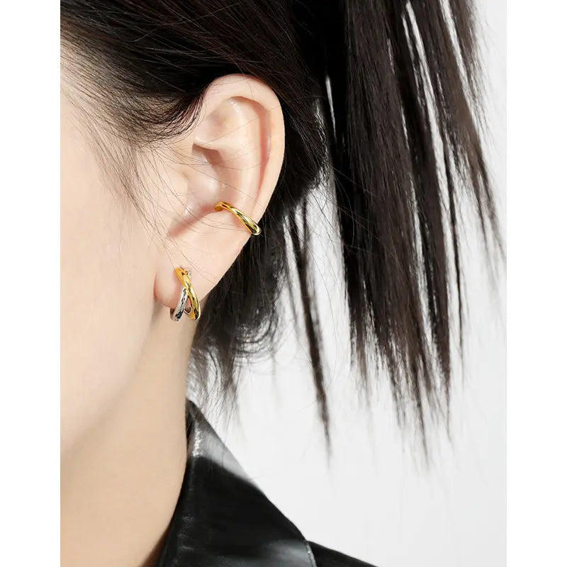 Crystal Cross Silver Huggie Earrings