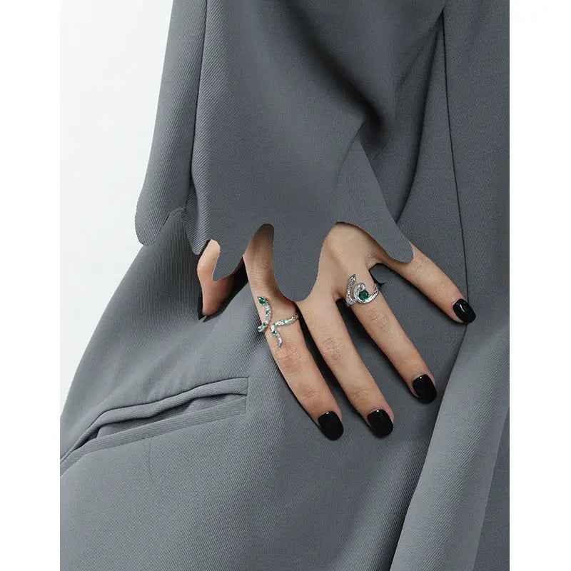 Medusa's Green Snake Silver Statement Ring