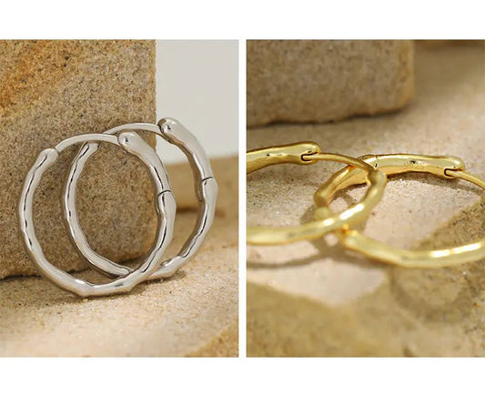 Irregular Matte Circle Silver Hoop Earrings