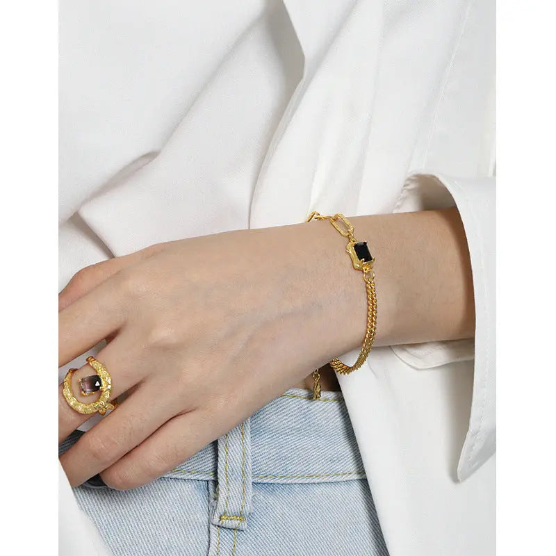 ELODIE'S MICRO-INLAID ZIRCON DOUBLE-LAYER SILVER BRACELET - OPHRASTUDIO