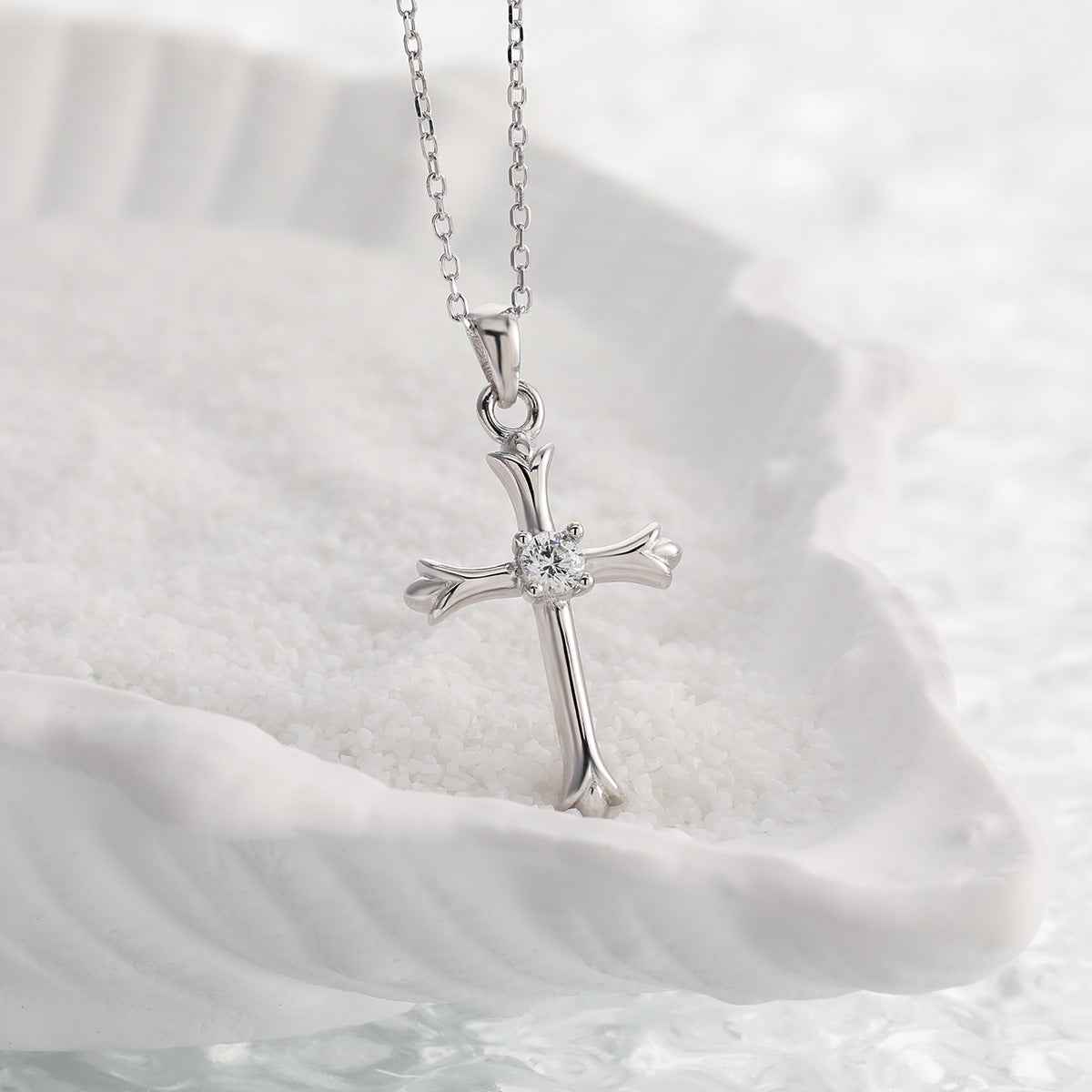 Diamond Cross Silver Pendant Necklace