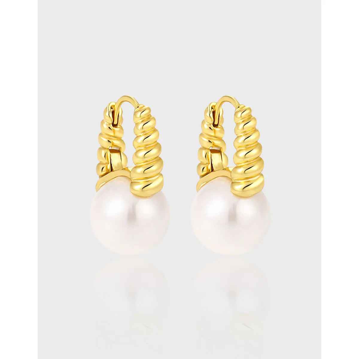 Pearl Twist Elegance Silver Huggie Earrings