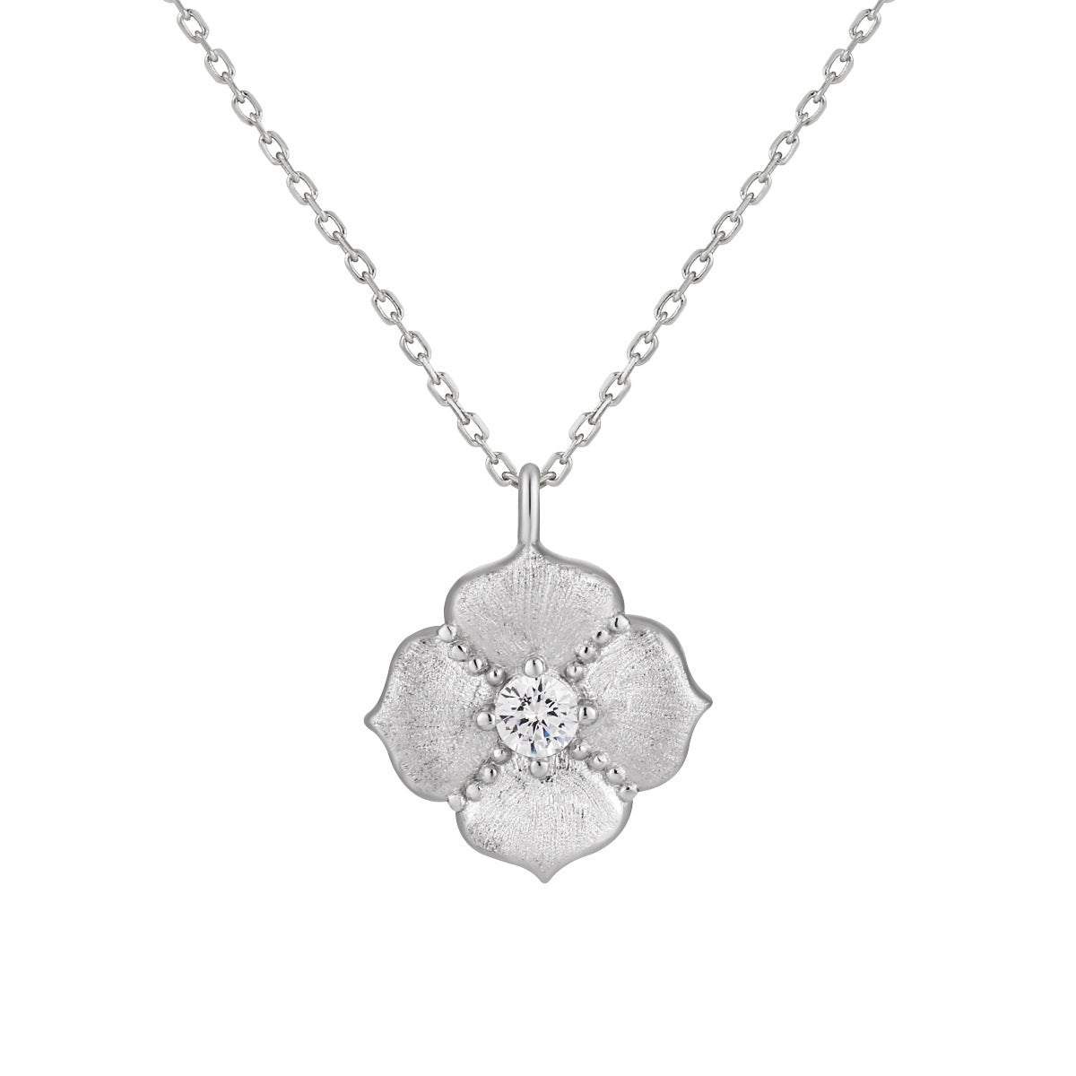 Brushed Clover Pavé Zircon Pendant Necklace OPHRASTUDIO