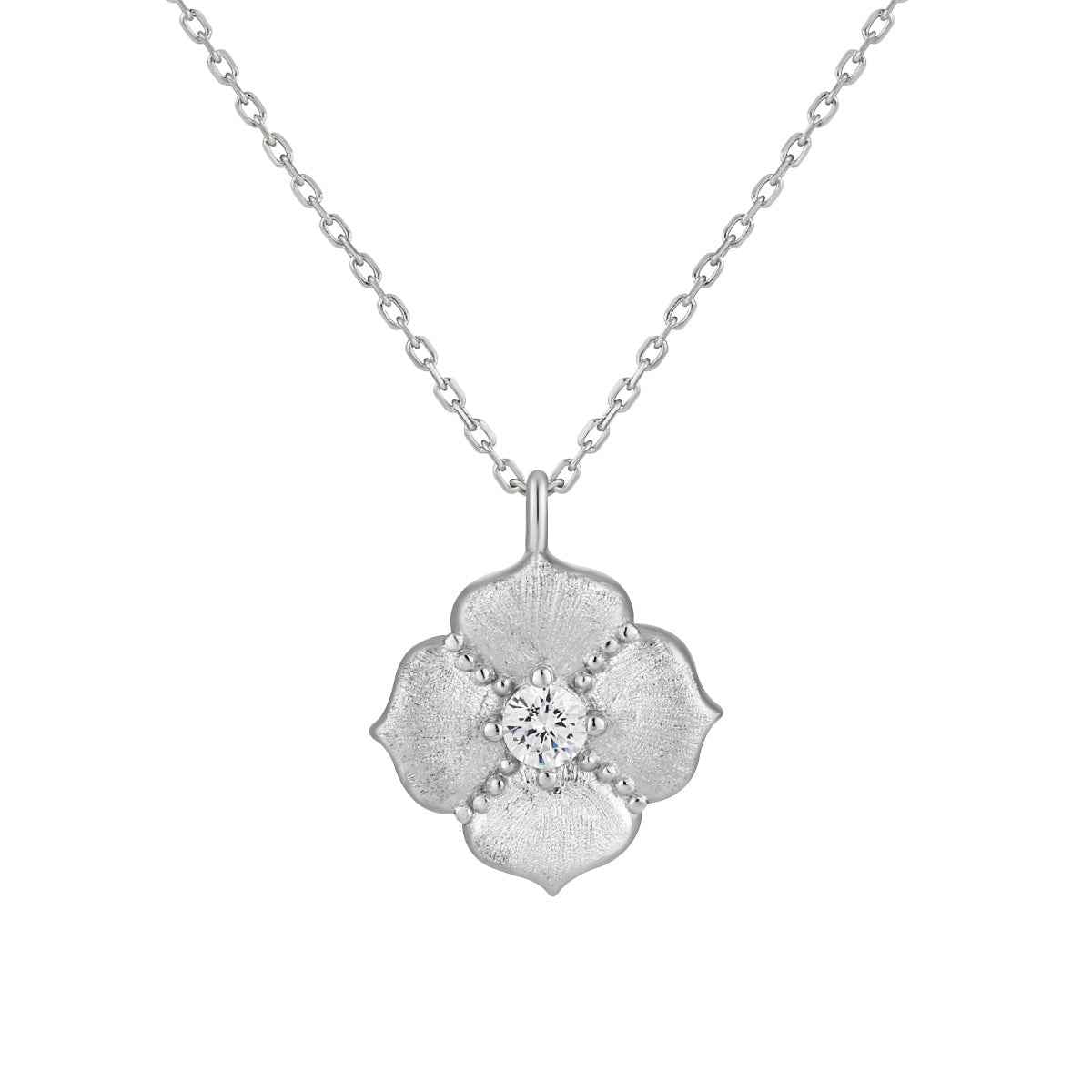 Brushed Clover Pavé Zircon Pendant Necklace