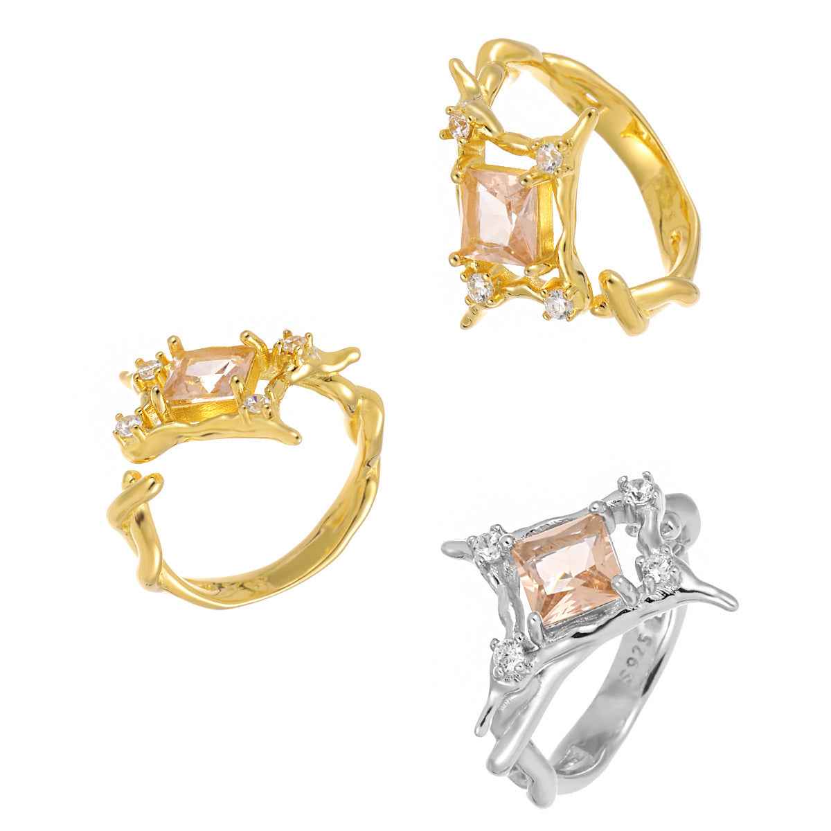 Stellar Square Zirconia Silver Statement Ring