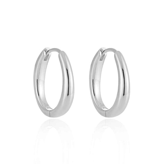 Oval Polished Silver Hoop Earrings
