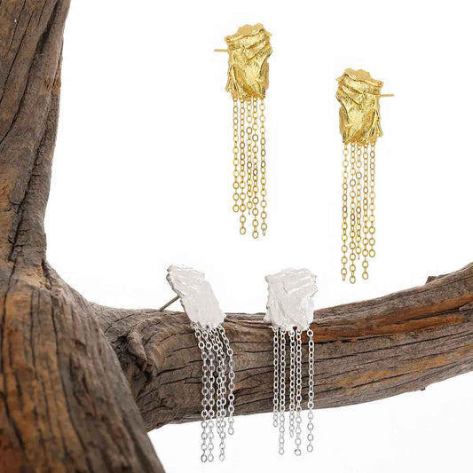 Geometric Glam Silver Drop Earrings