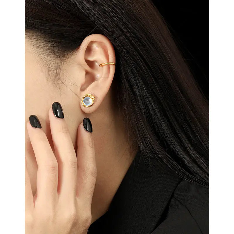 SELENE'S LUXURY MOONSTONE SILVER STUD EARRINGS - OPHRASTUDIO