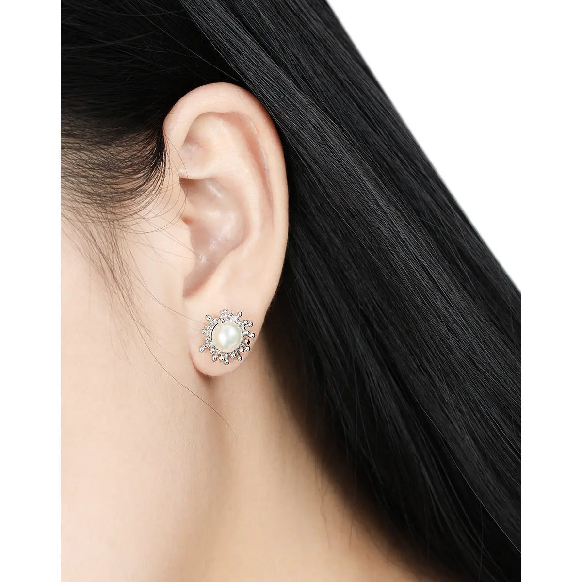 Elegant Lava Silver Peaerl Stud Earrings