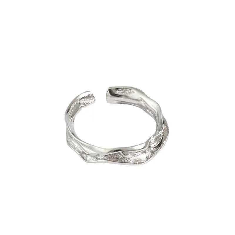 Elara's Pleated Texture Silver Statement Ring