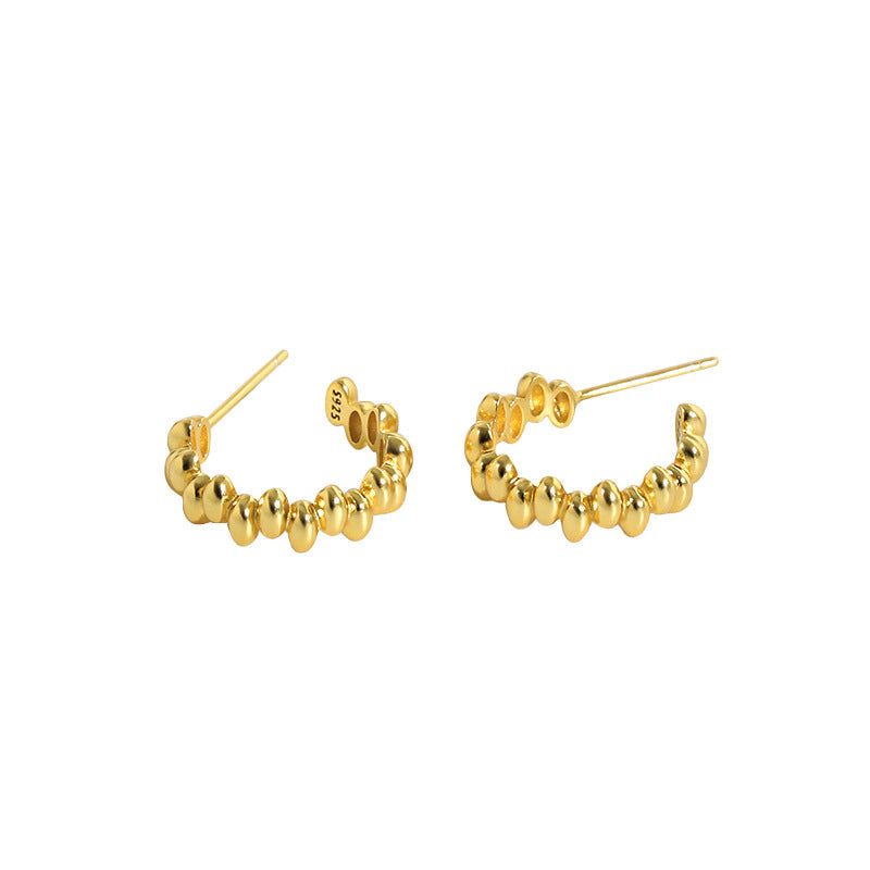 Minimalist Geometric Bubble Silver Huggie Earrings