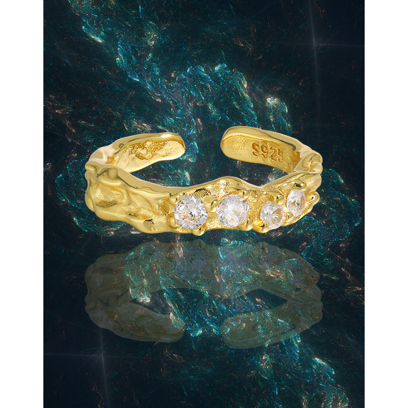 DIANA'S INLAID ZIRCON SILVER RING - OPHRASTUDIO
