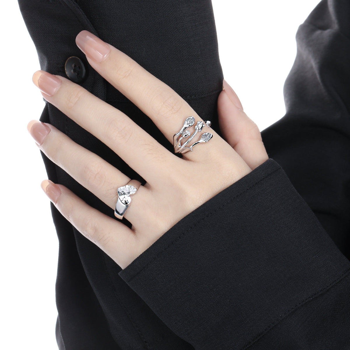 194 car flower mirror love ring women's high sense S925 sterling silver niche ins original broken design silver ring OPHRASTUDIO